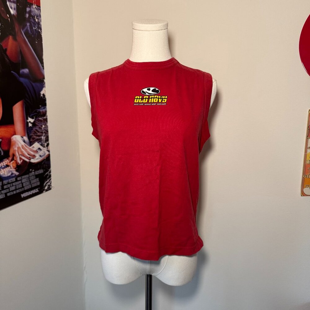 Old Navy Retro Red Beachy Logo Cutoff Tank Top